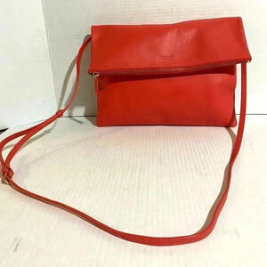 Everlane fold over red orange leather crossbody handbag
